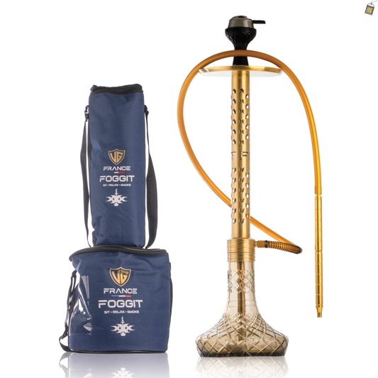 VG Romeo Vault Hookah with 2 Bags - Gold Arrow Stem / Grey Base