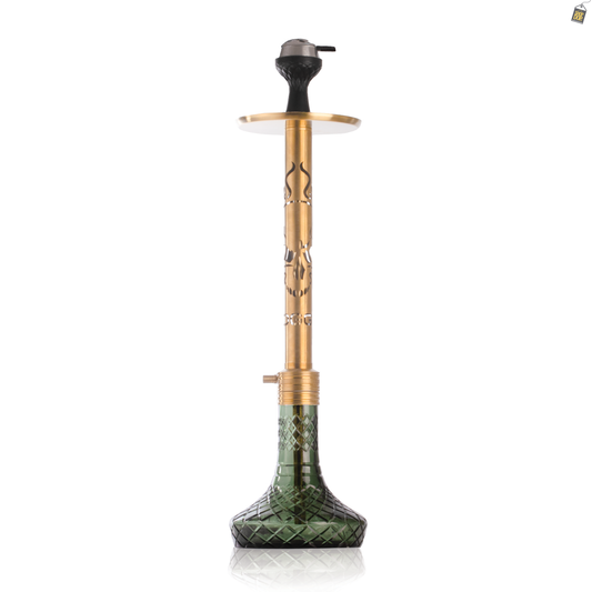 VG Romeo Vault Hookah with 2 Bags - Gold Skull Stem / Emerald Green Base