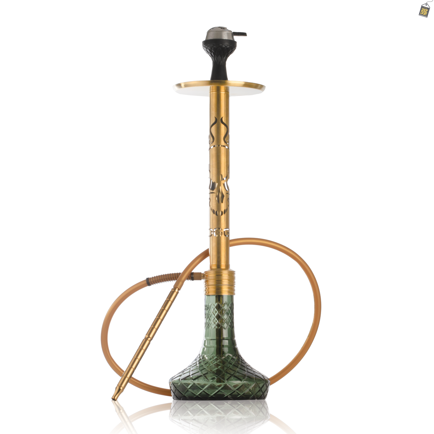 VG Romeo Vault Hookah with 2 Bags - Gold Skull Stem / Emerald Green Base