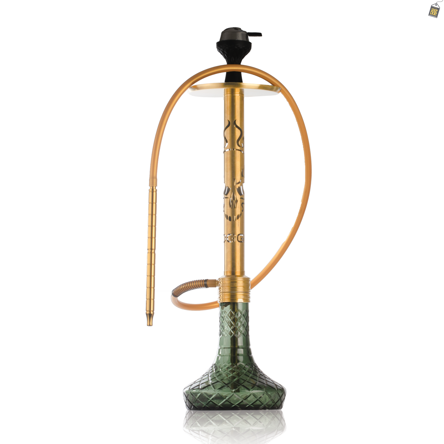VG Romeo Vault Hookah with 2 Bags - Gold Skull Stem / Emerald Green Base