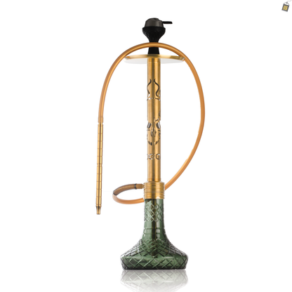 VG Romeo Vault Hookah with 2 Bags - Gold Skull Stem / Emerald Green Base