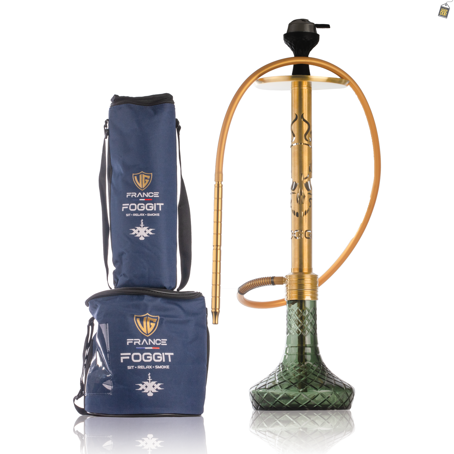 VG Romeo Vault Hookah with 2 Bags - Gold Skull Stem / Emerald Green Base