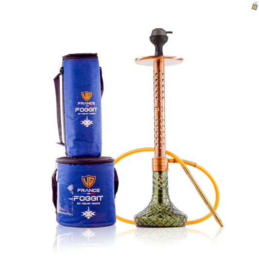 VG Romeo Vault Hookah with 2 Bags - Bronze Arrow Stem / Emerald Green Base