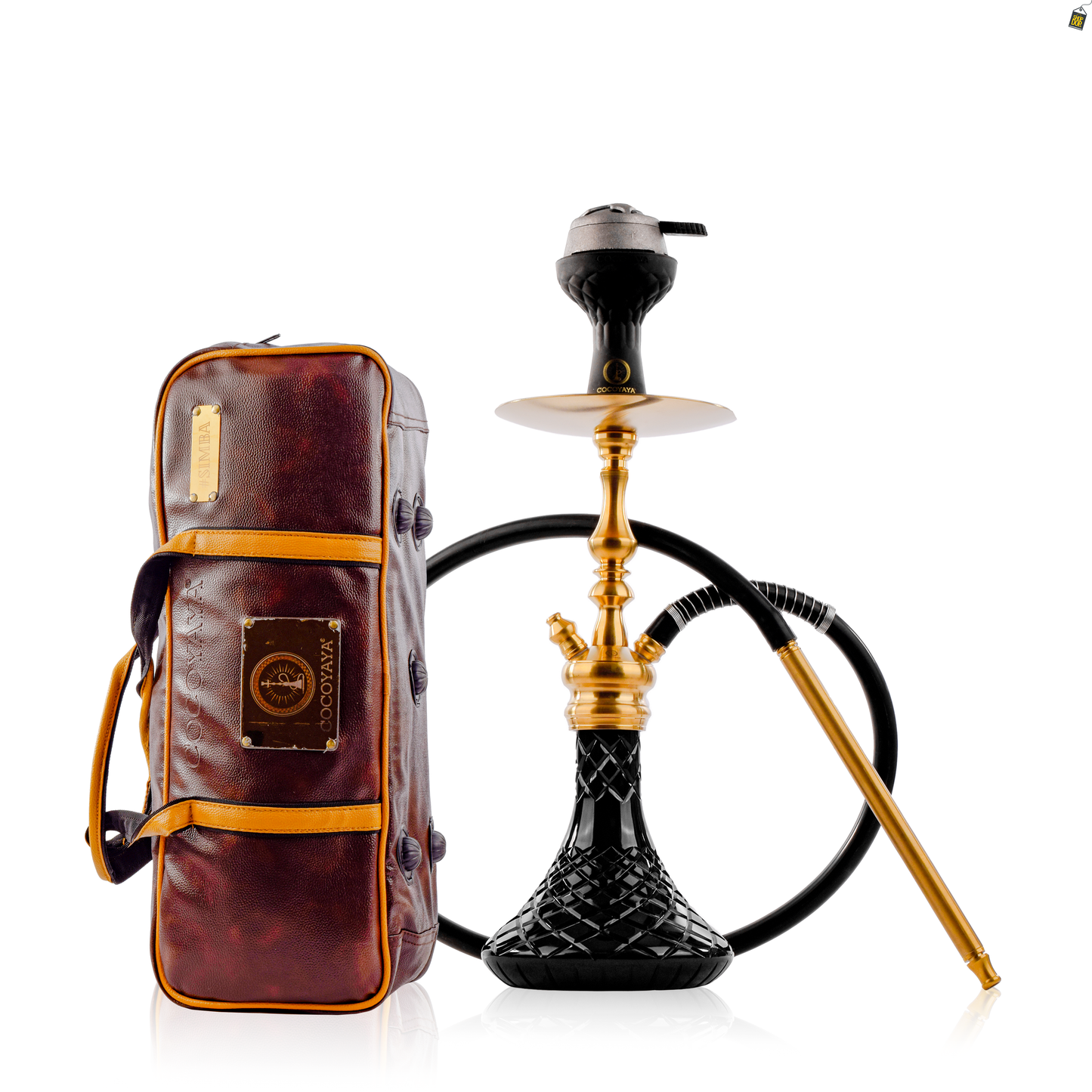 COCOYAYA Simba Hookah with Brown Bag - Gold Stem / Black Base