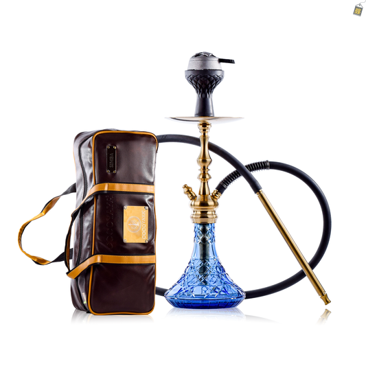 COCOYAYA Simba Hookah with Bag - Gold Stem / Blue Base