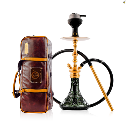 COCOYAYA Simba Hookah with Brown Bag - Gold Stem / Emerald Green Base