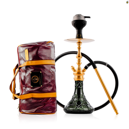 COCOYAYA Simba Hookah with Round Brown Bag - Gold Stem / Emerald Green Base
