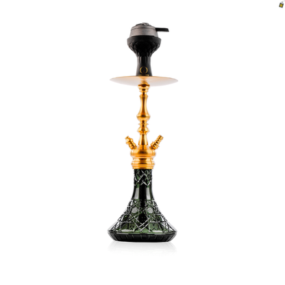 COCOYAYA Simba Hookah with Round Brown Bag - Gold Stem / Emerald Green Base