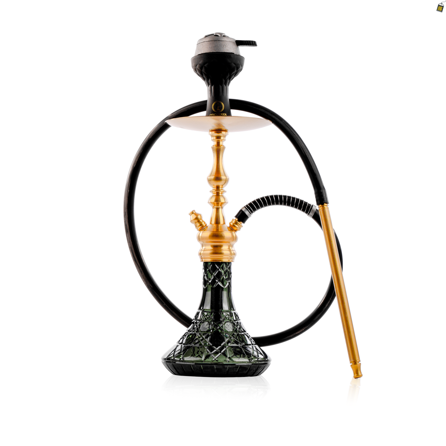 COCOYAYA Simba Hookah with Round Brown Bag - Gold Stem / Emerald Green Base