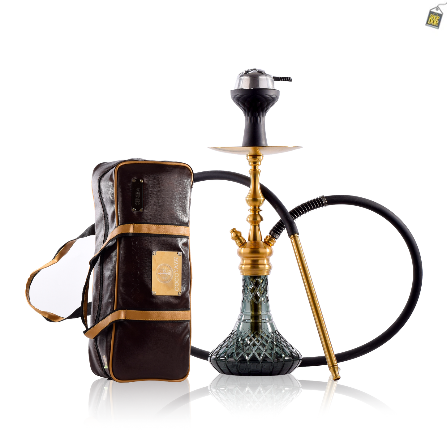COCOYAYA Simba Hookah with Bag - Gold Stem / Emerald Green Base