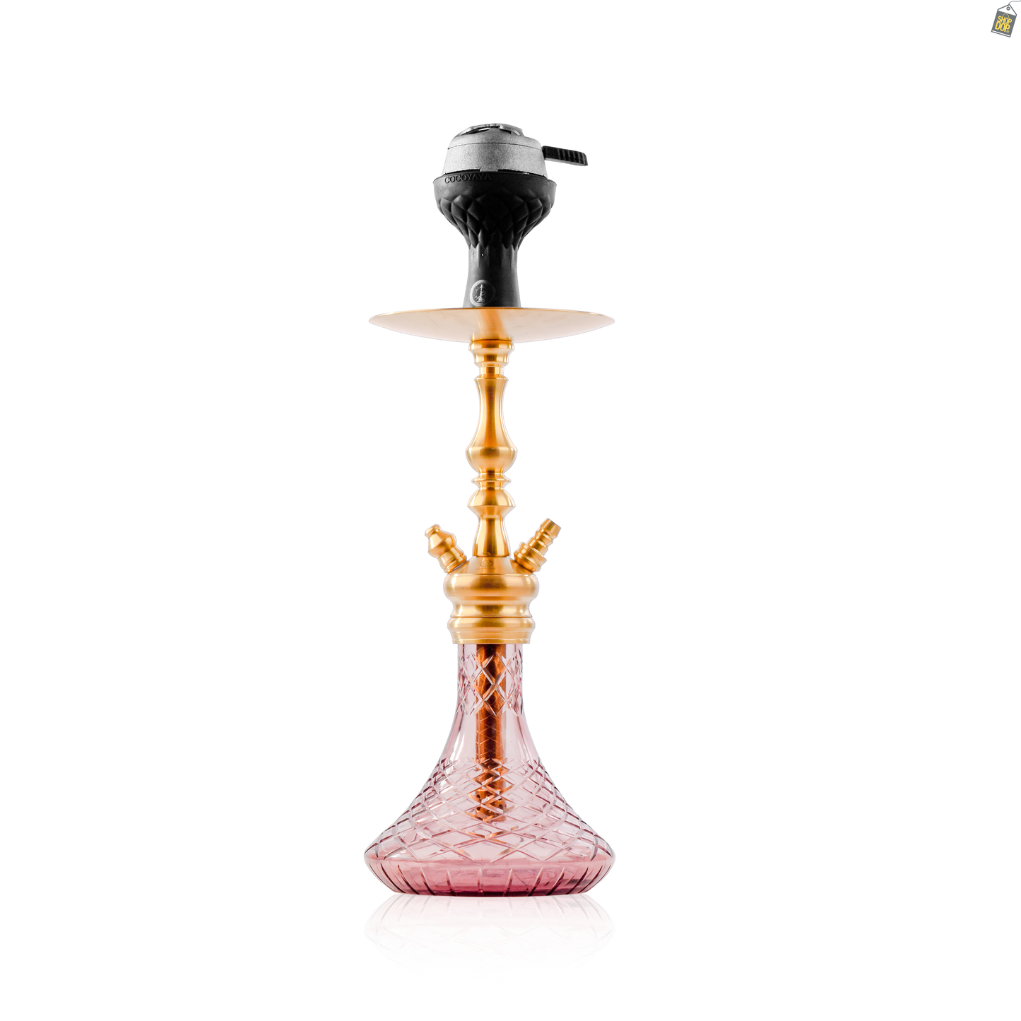 COCOYAYA Simba Hookah with Round Brown Bag - Gold Stem / Purple Base