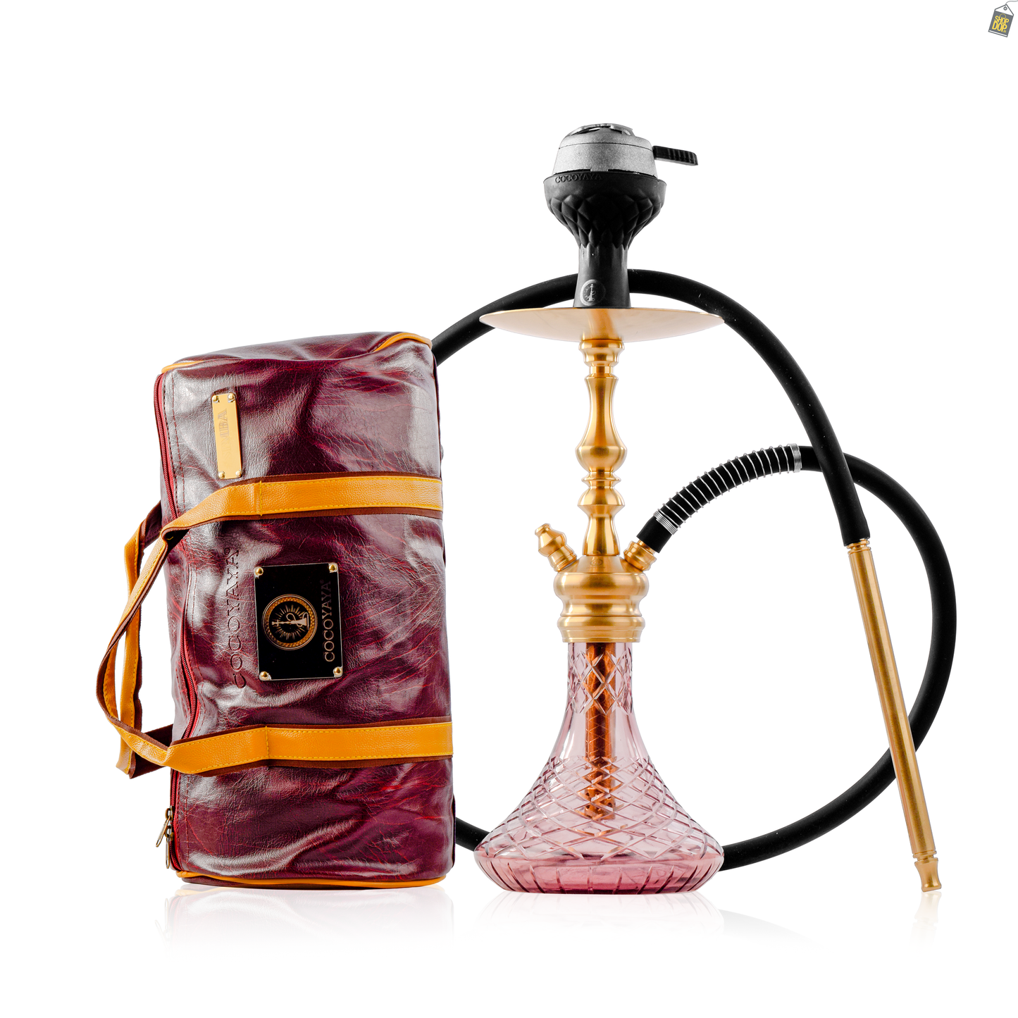 COCOYAYA Simba Hookah with Round Brown Bag - Gold Stem / Purple Base