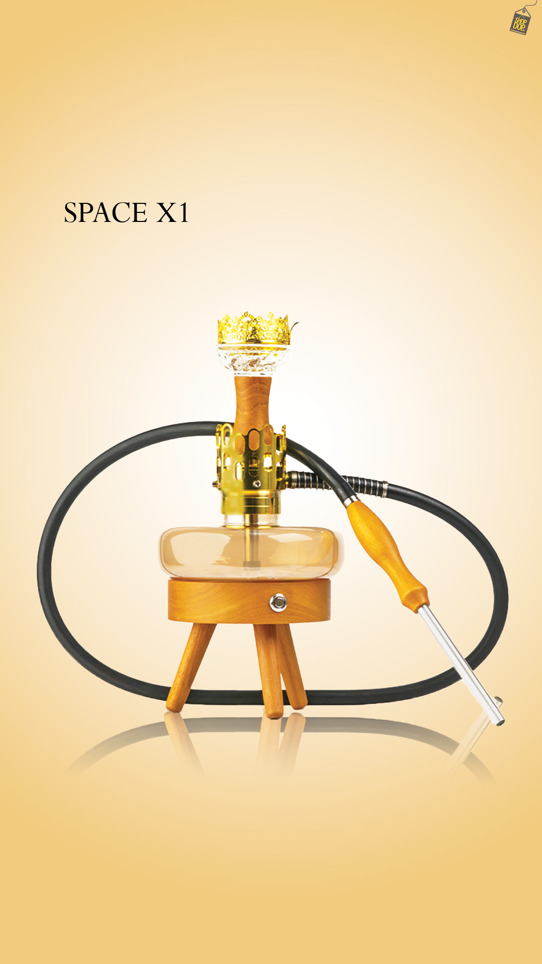 Space X1 Hookah with Wooden LED Light Stand - Golden