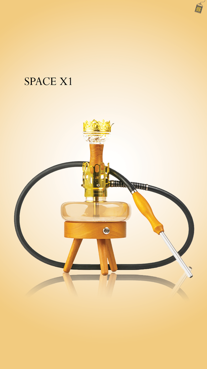 Space X1 Hookah with Wooden LED Light Stand - Golden