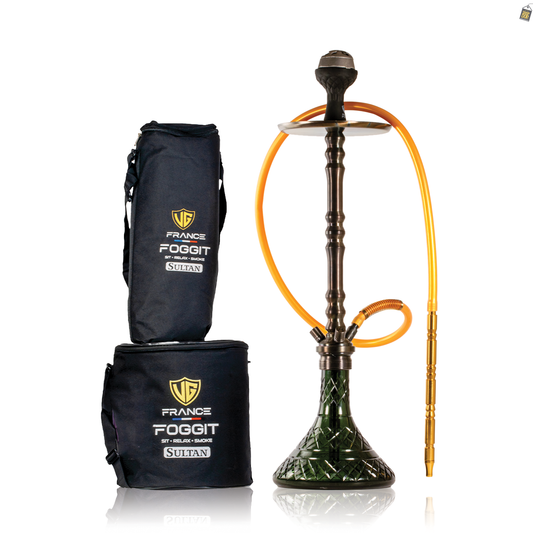 Sultan Arthur Hookah with 2 Bags - Black Stem / Emerald Green Base