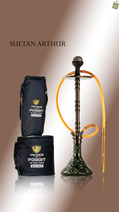 Sultan Arthur Hookah with 2 Bags - Black Stem / Emerald Green Base