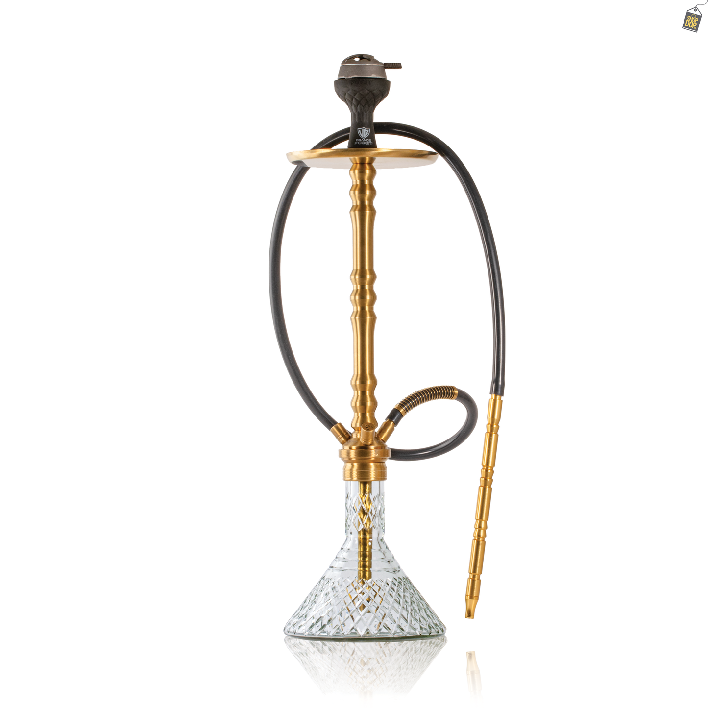 Sultan Arthur Hookah with 2 Bags - Gold Stem / Transparent Base