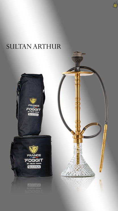 Sultan Arthur Hookah with 2 Bags - Gold Stem / Transparent Base