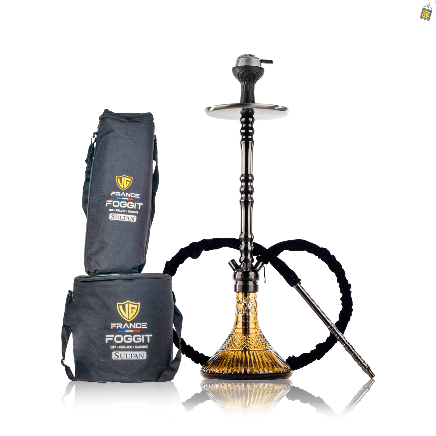 Sultan Arthur Hookah with 2 Bags - Gun Metal Stem / Grey Base
