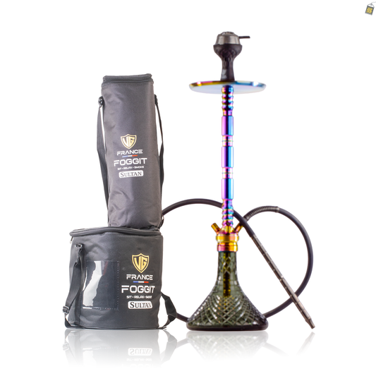Sultan Evans Hookah with 2 Bags - Rainbow Stem / Emerald Green Base