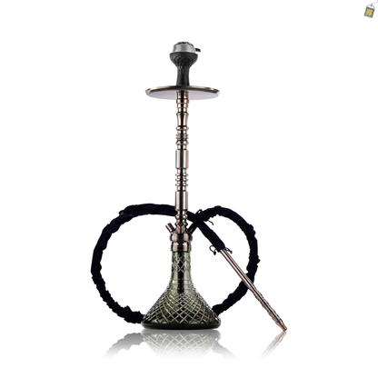 Sultan Orchan Hookah with 2 Bags - Gun Metal Stem / Emerald Green Base