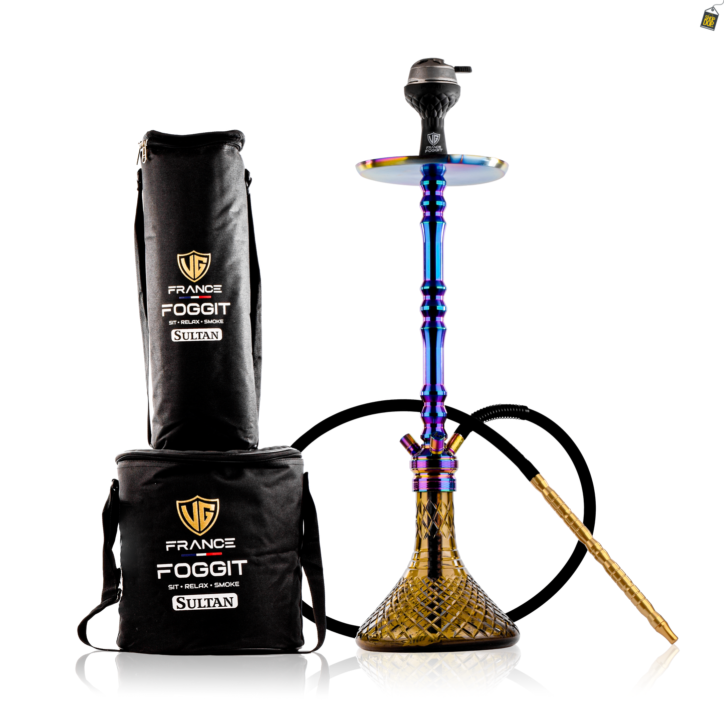 Sultan Arthur Hookah with 2 Bags - Rainbow Stem / Bronze Base