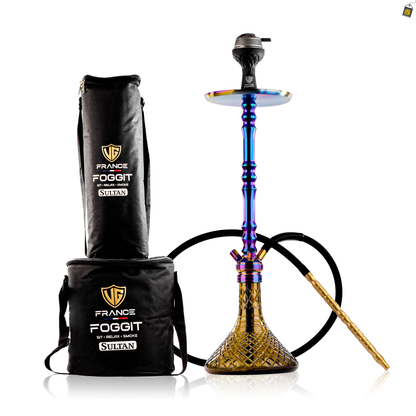 Sultan Arthur Hookah with 2 Bags - Rainbow Stem / Bronze Base