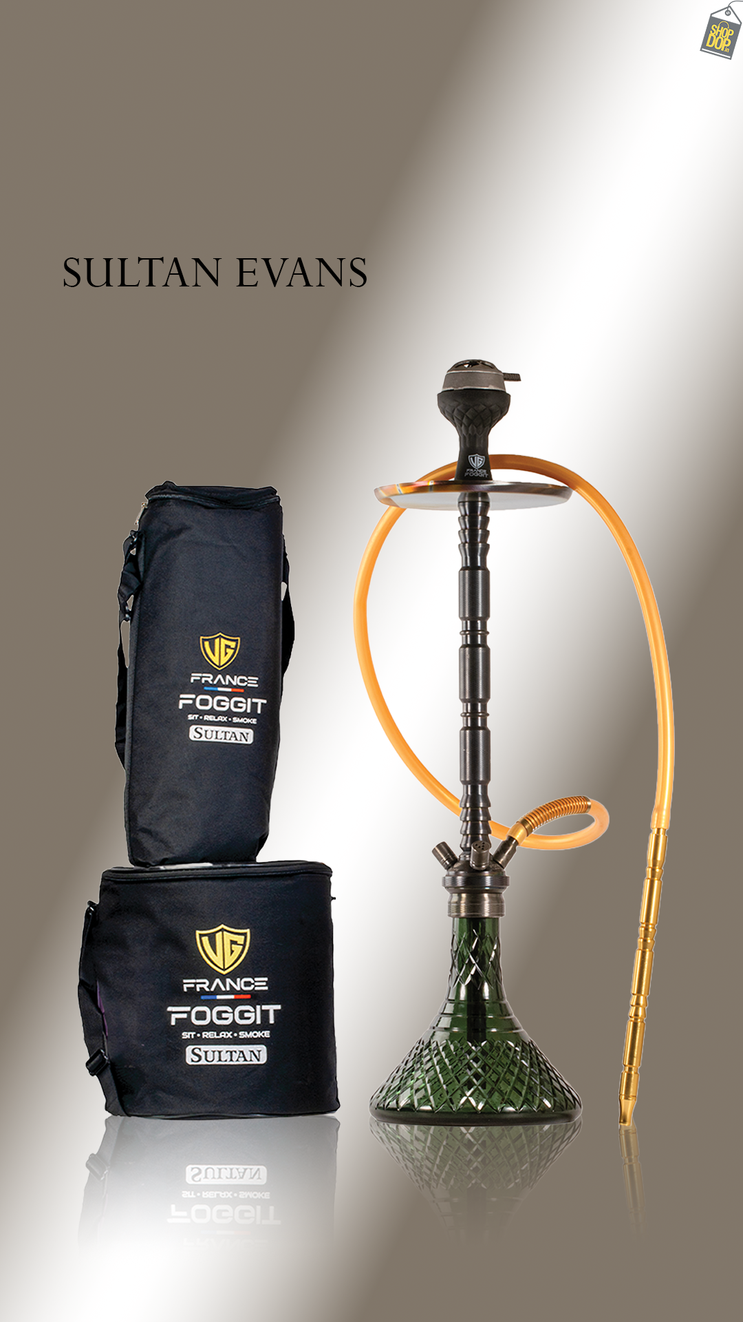 Sultan Evans Hookah with 2 Bags - Black Stem / Emerald Green Base