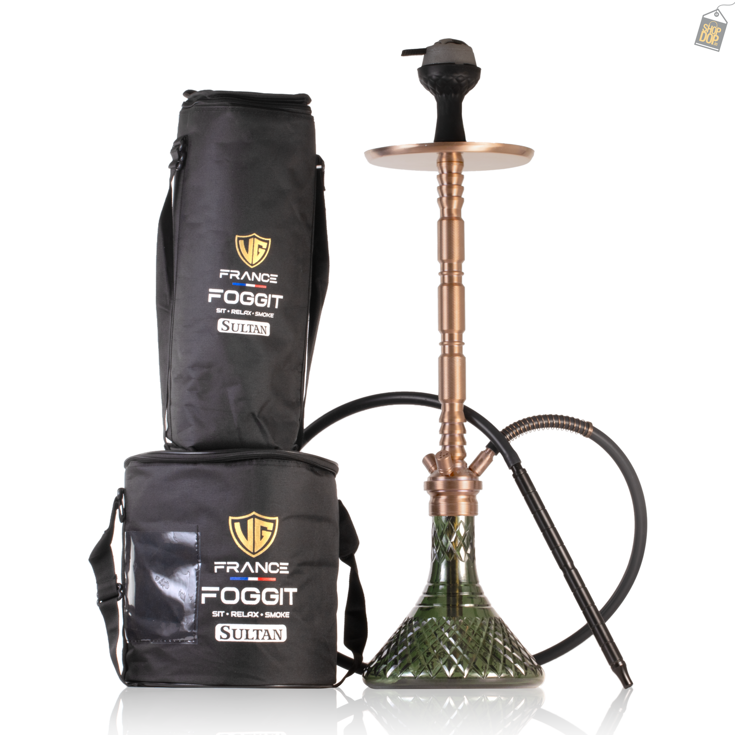 Sultan Evans Hookah with 2 Bags - Bronze Stem / Emerald Green Base