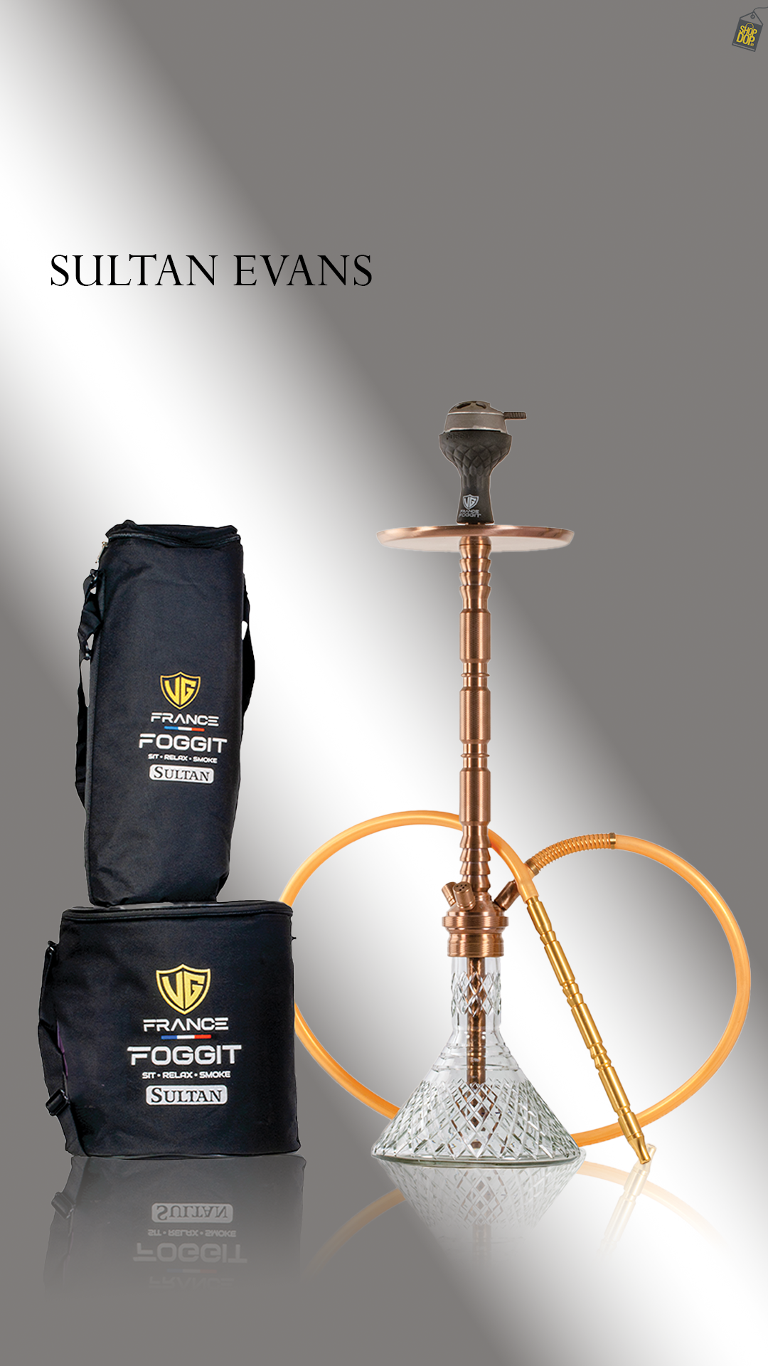 Sultan Evans Hookah with 2 Bags - Bronze Stem / Transparent Base