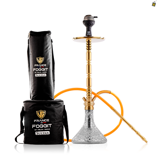 Sultan Igor Hookah with 2 Bags - Gold Stem / Emerald Green Base