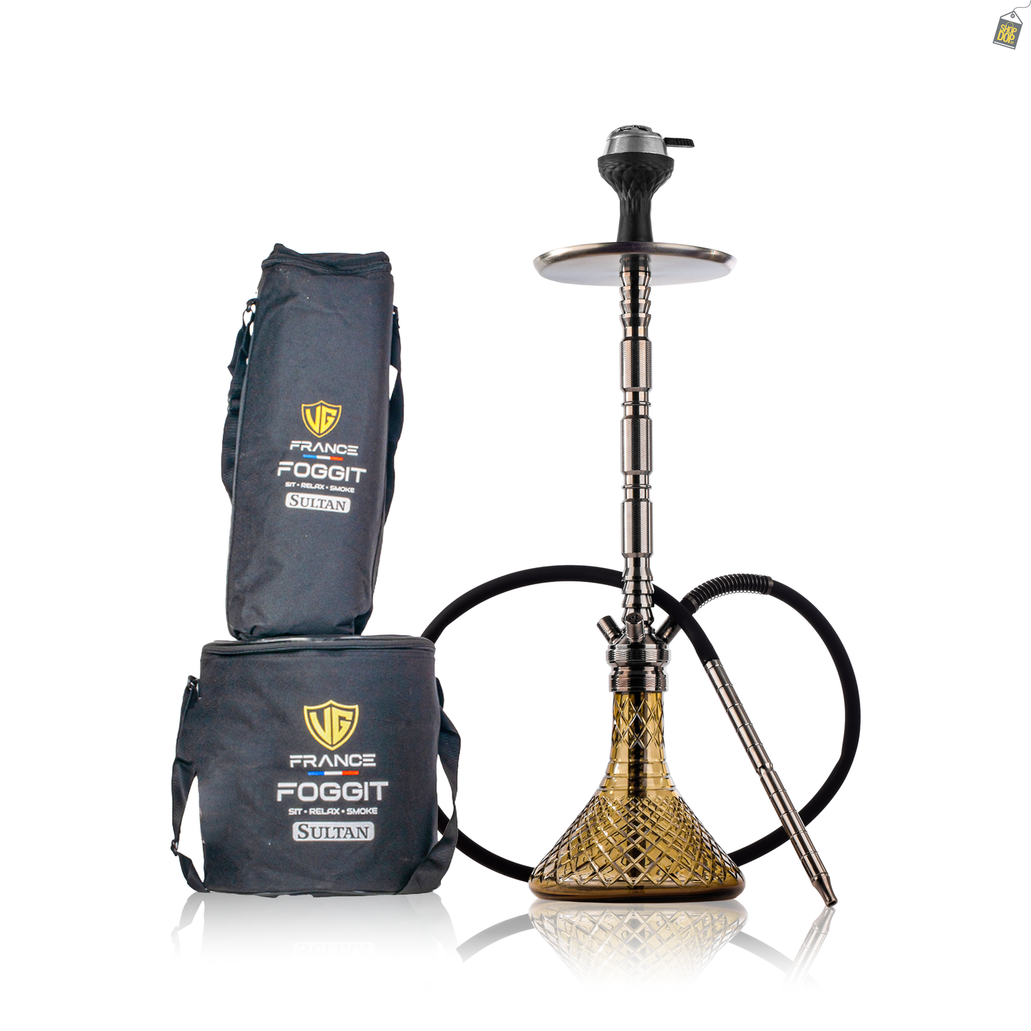 Sultan Evans Hookah with 2 Bags - Gun Metal Stem / Grey Base