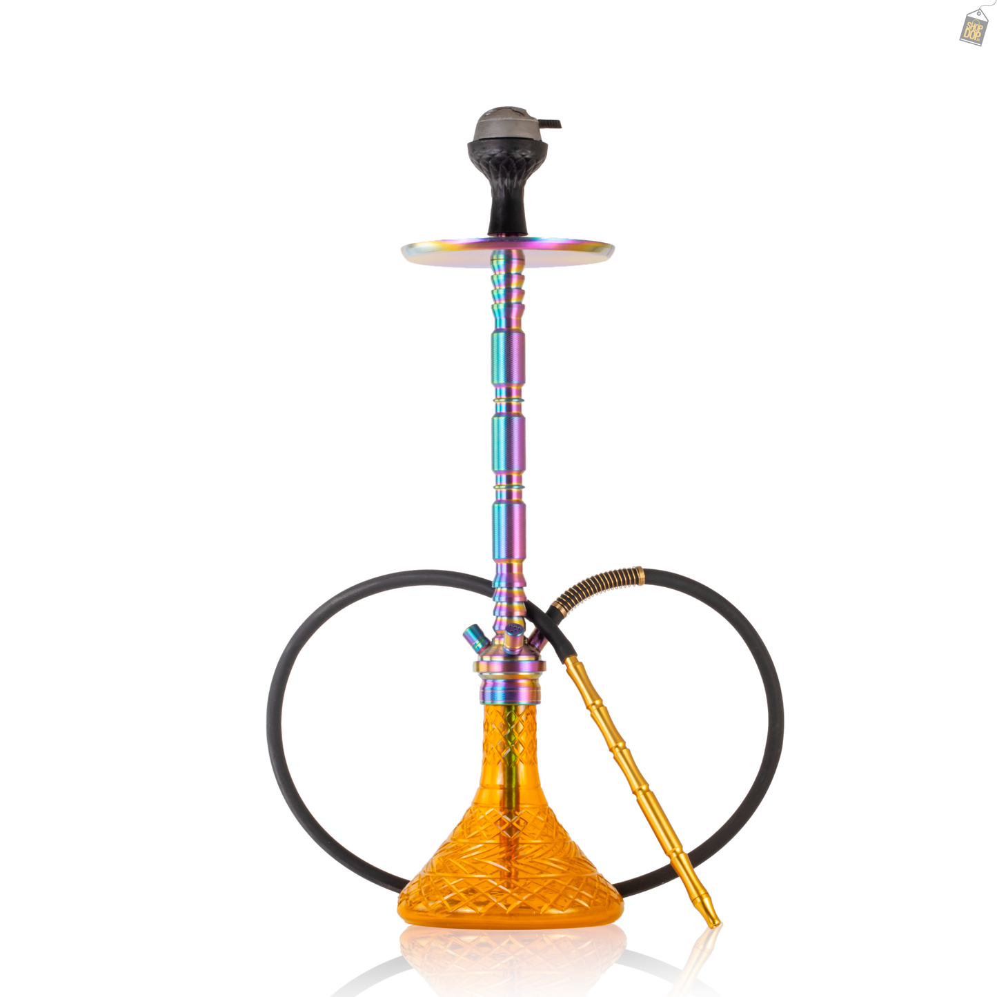 Sultan Evans Hookah with 2 Bags - Amber Base / Rainbow Stem