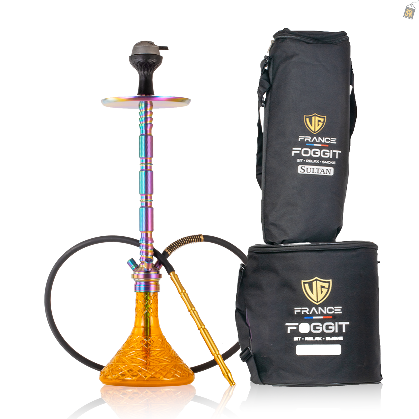 Sultan Evans Hookah with 2 Bags - Amber Base / Rainbow Stem