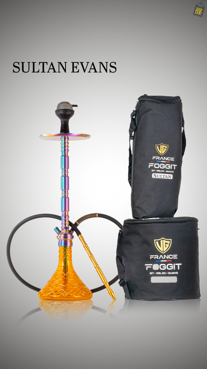 Sultan Evans Hookah with 2 Bags - Amber Base / Rainbow Stem