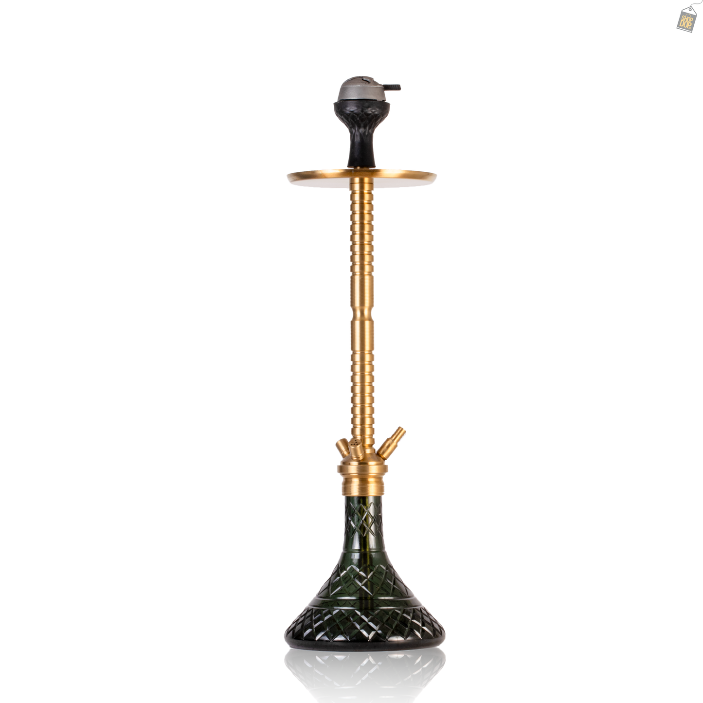 Sultan Heygan Hookah with 2 Bags - Gold Stem / Emerald Green Base