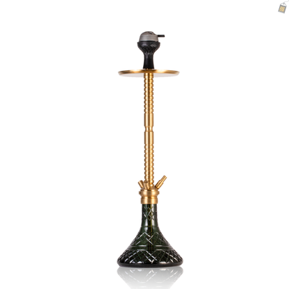 Sultan Heygan Hookah with 2 Bags - Gold Stem / Emerald Green Base
