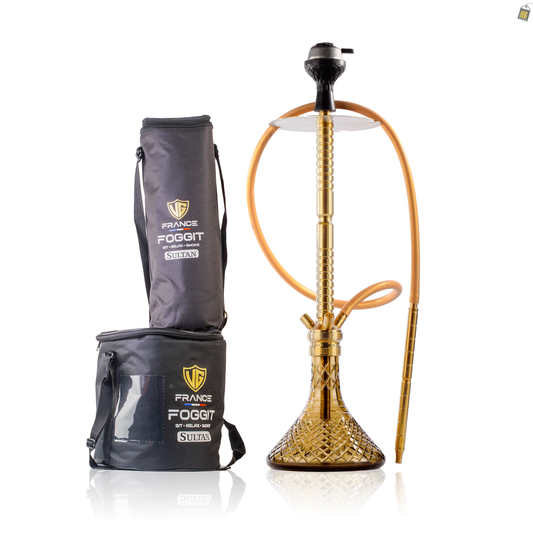 Sultan Heygan Hookah with 2 Bags - Grey Base / Gold Stem