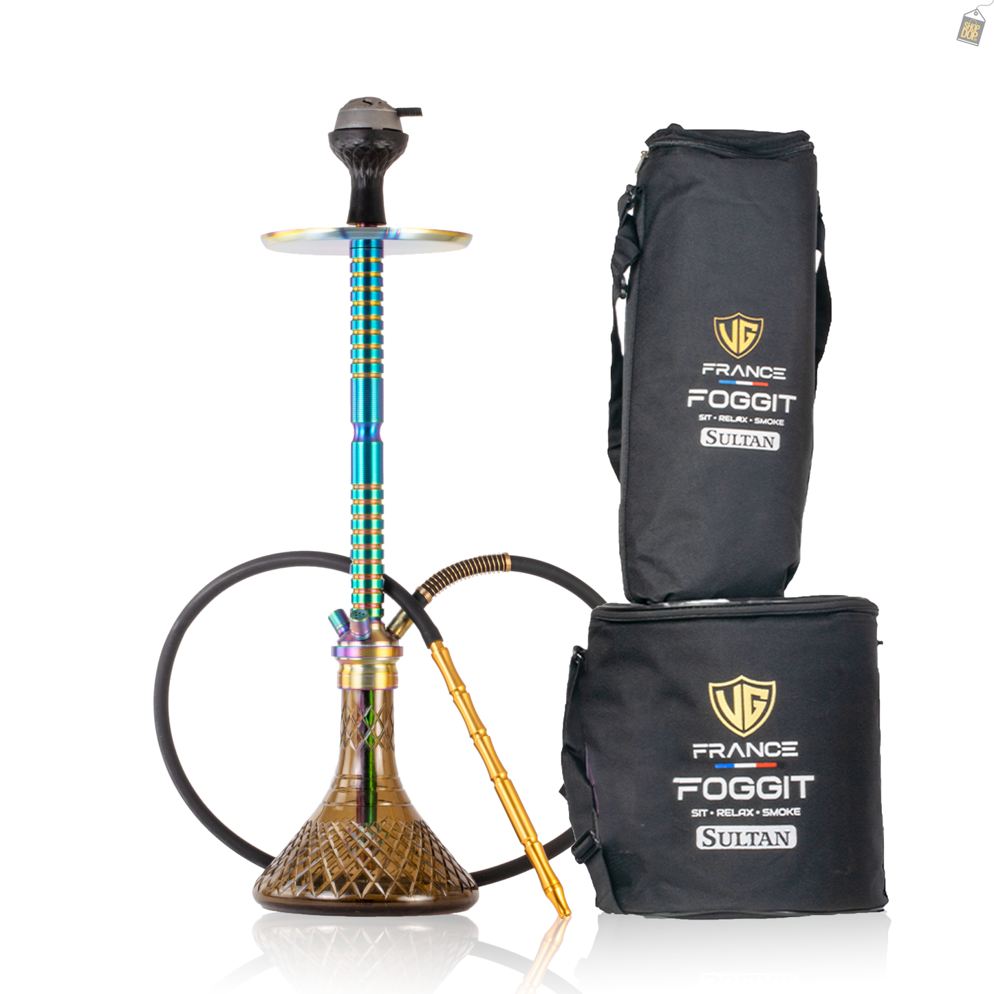 Sultan Heygan Hookah with 2 Bags - Rainbow Stem / Grey Base