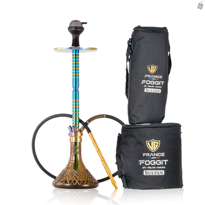 Sultan Heygan Hookah with 2 Bags - Rainbow Stem / Grey Base