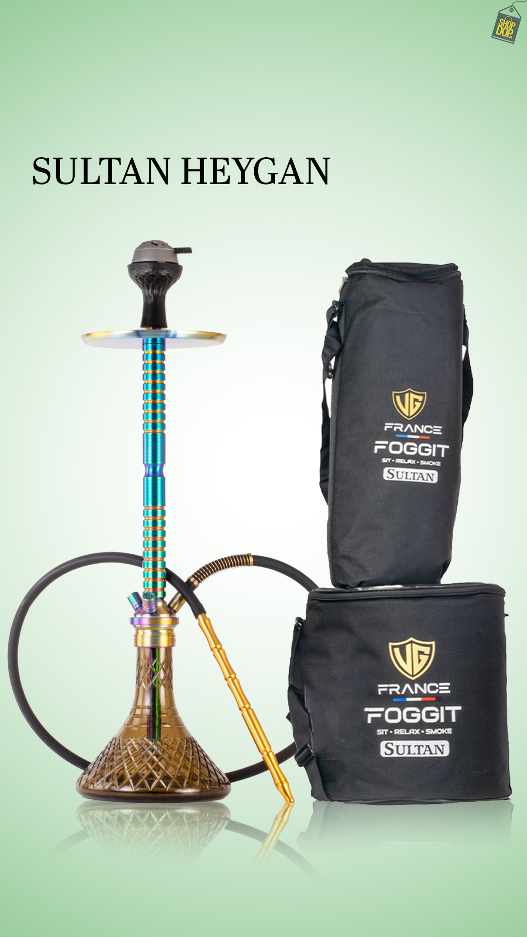 Sultan Heygan Hookah with 2 Bags - Rainbow Stem / Grey Base