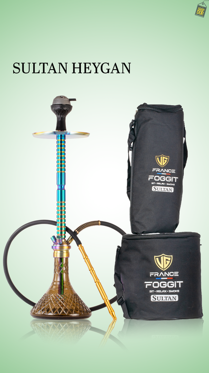 Sultan Heygan Hookah with 2 Bags - Rainbow Stem / Grey Base
