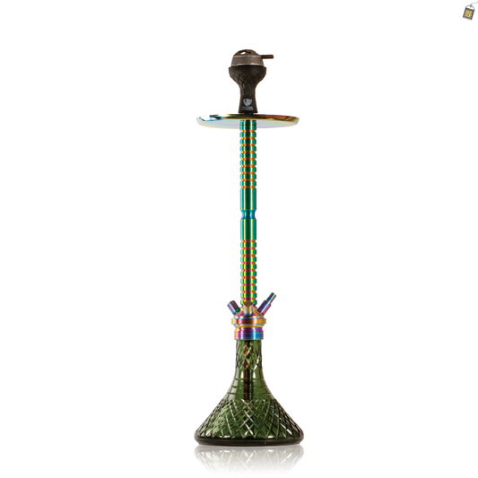 Sultan Heygan Hookah with 2 Bags - Rainbow Stem / Emerald Green Base