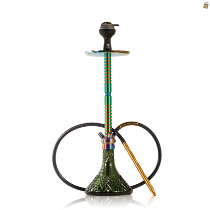 Sultan Heygan Hookah with 2 Bags - Rainbow Stem / Emerald Green Base