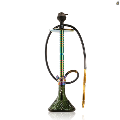 Sultan Heygan Hookah with 2 Bags - Rainbow Stem / Emerald Green Base