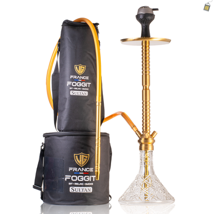 Sultan Heygan Hookah with 2 Bags - Gold Stem / Transparent Base