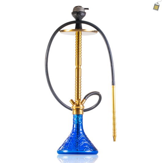 Sultan Heygan Hookah with 2 Bags - Gold Stem / Blue Base