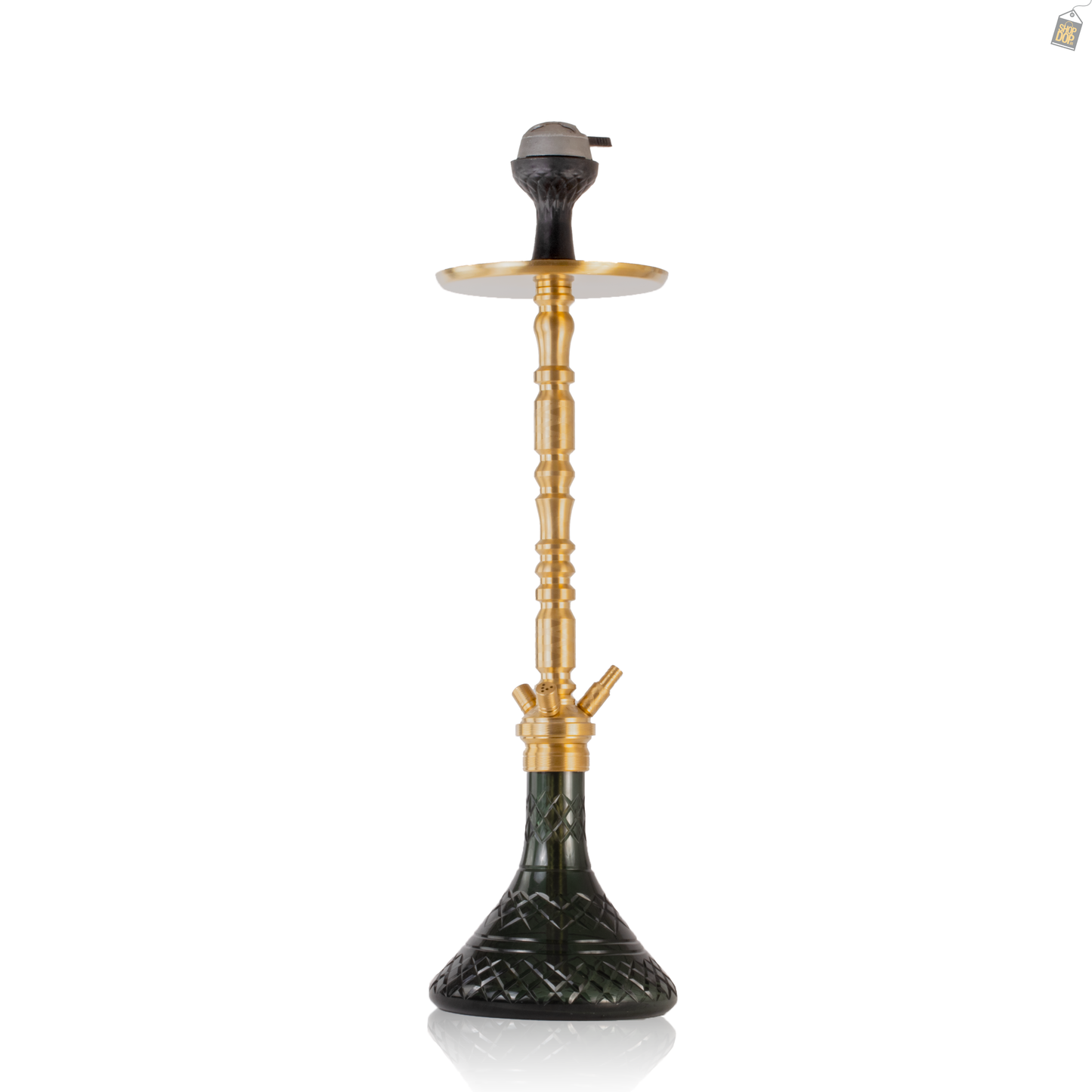 Sultan Igor Hookah with 2 Bags - Gold Stem / Emerald Green Base