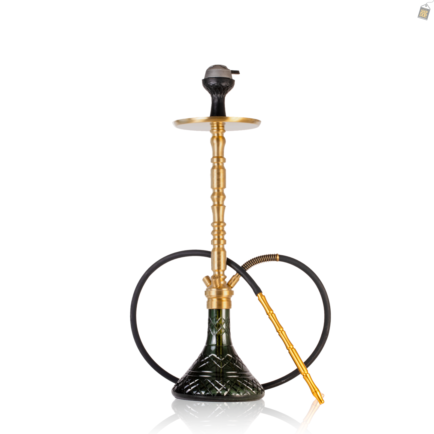 Sultan Igor Hookah with 2 Bags - Gold Stem / Emerald Green Base