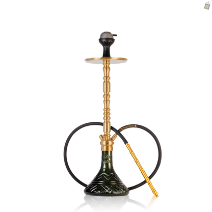 Sultan Igor Hookah with 2 Bags - Gold Stem / Emerald Green Base